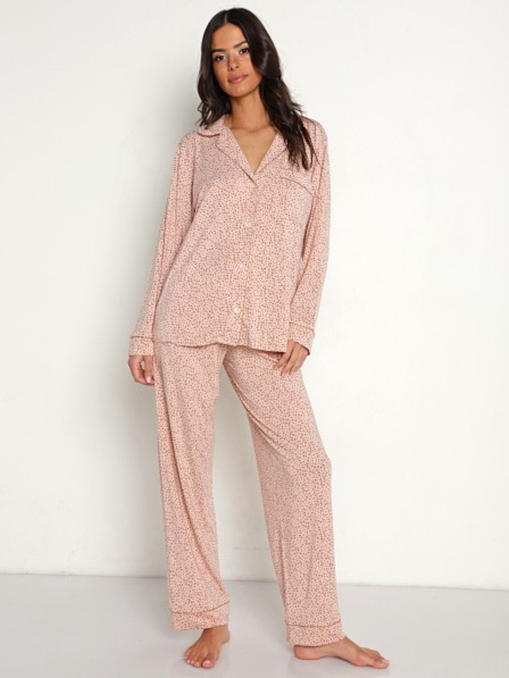 Eberjey Gisele Printed Long Pj Set Animal Hearts‎ Size S Lightweight Summer
